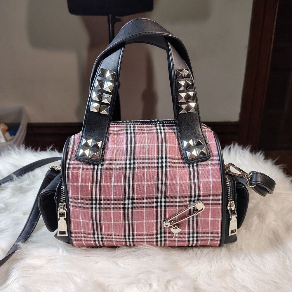 Y2K Inspired Punk Princess Studded Pink Plaid Hand Purse